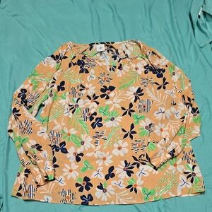 CAbi Orange Floral Print Blouse